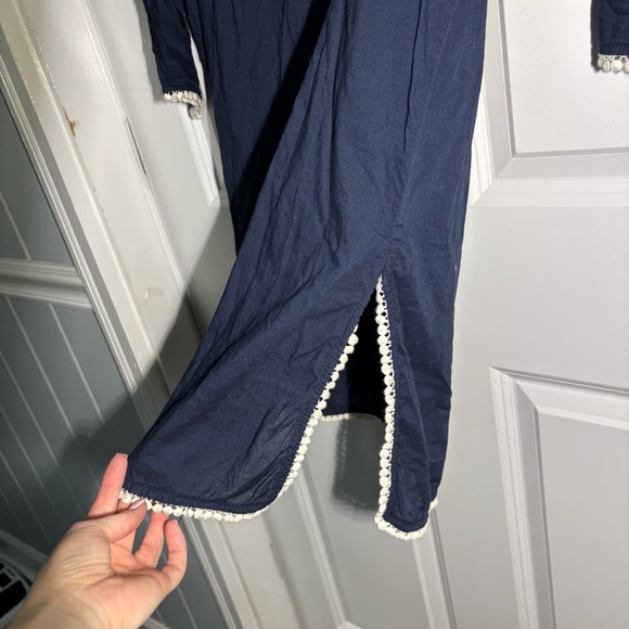 Gretchen Scott Navy Tunic Dress XS Embroidered Lace Trim Cotton Boho Cover Up - Picture 4 of 6